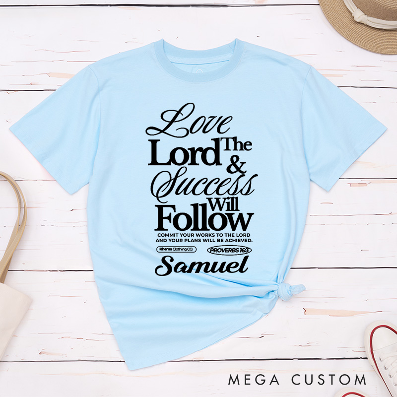 Personalized Proverbs 16:3 Bible Verse Classic T-Shirt Love the Lord Cotton Shirt with Custom Name Blessing Gift Inspirational Gift for Christians