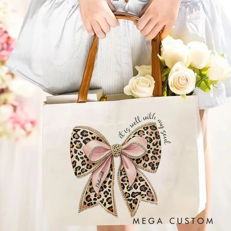 Personalized It Is Well with My Soul Canvas Tote Bag with Name and Leather Handle Travel Accessories Religious Ceremonies Gift for Women Christian