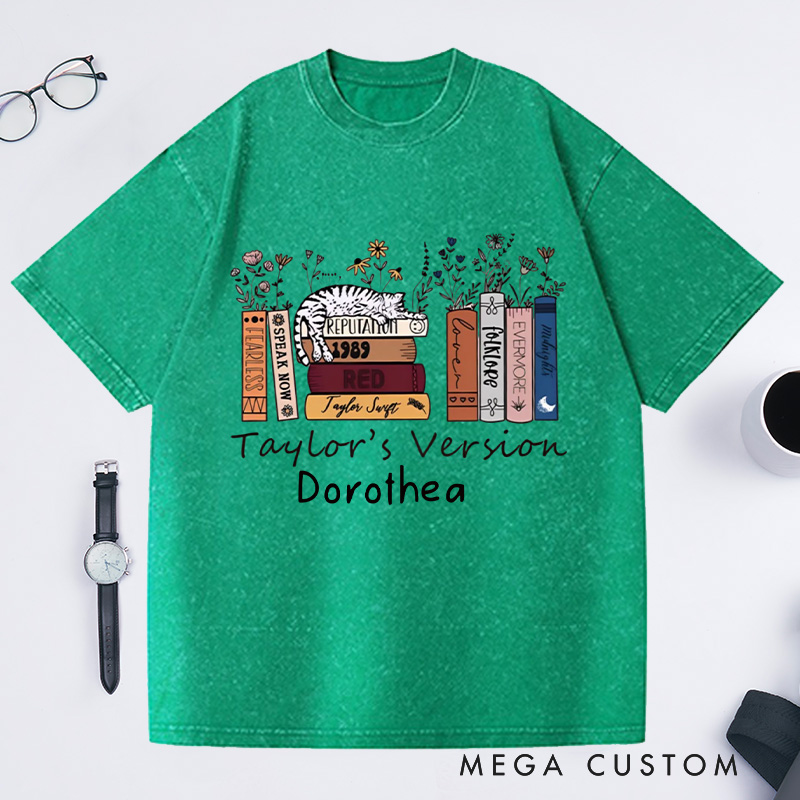 Personalized Book Flower and Cat Washed T-Shirts Librarian Shirt Book Lovers Shirt Bookish Shirt Book Club Shirt Reader Shirt Gift For Bookworms Shirt