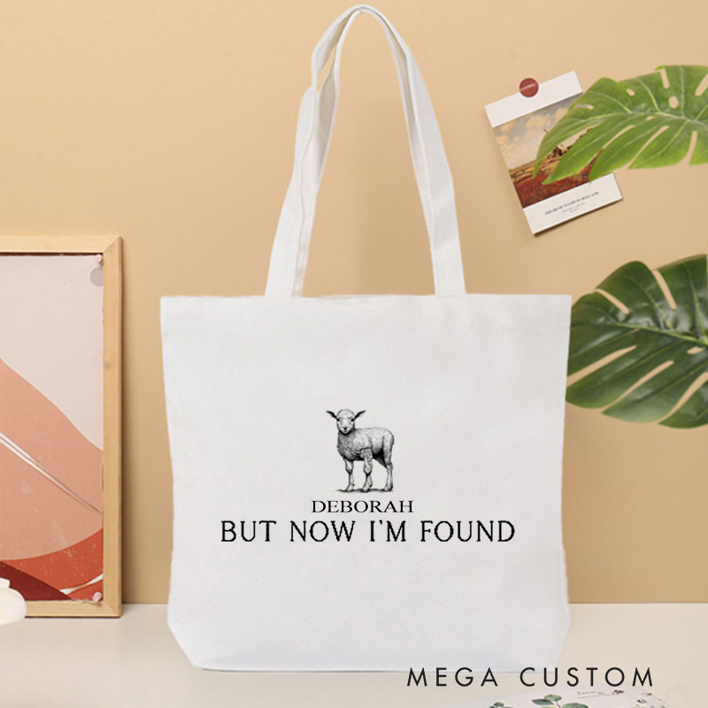 Personalized But Now I’m Found Bible Verse Canvas Tote Bag with Name Christmas Gift for Women Positive Affirmation Religious Gift for Christian