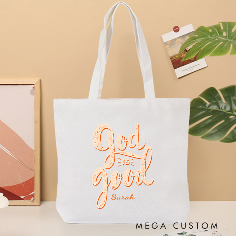 Personalized God is Good Bible Verse Canvas Tote Bag with Custom Name Christians Gift Birthday Gift Christian Travel Gift for Jesus Lover