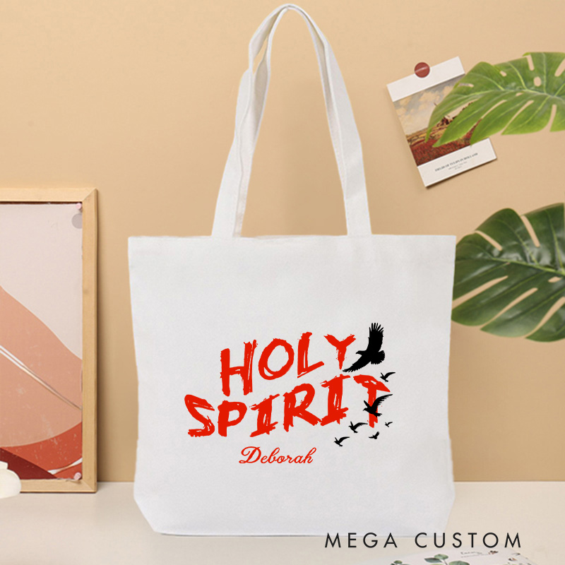 Personalized Holy Spirit Dove Bible Verse Canvas Tote Bag with Custom Name Christians Gift Birthday Gift Christian Travel Gift for Jesus Lover 