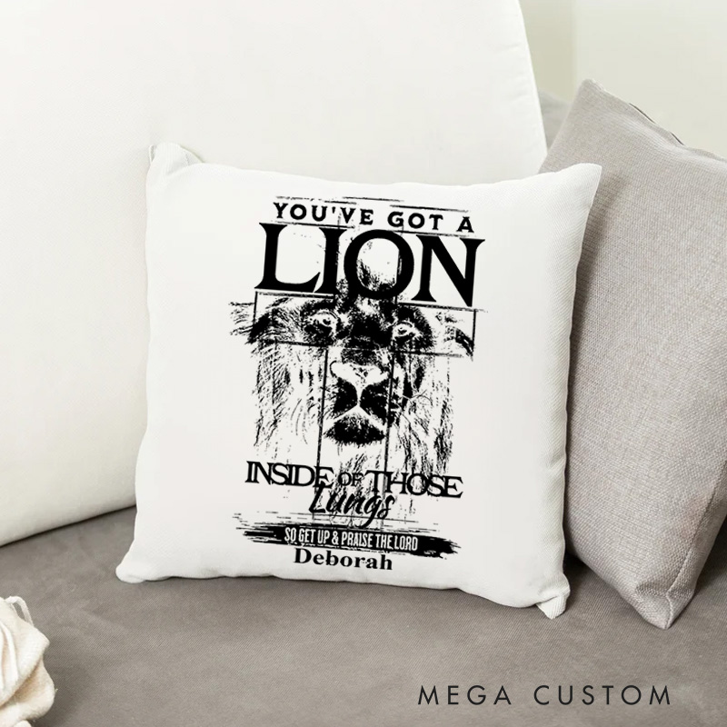 Personalized Lion Imagery Soft Throw Pillow with Text Home Decor Religious Gift for Christians Baptism and Birthday Gift for Christians