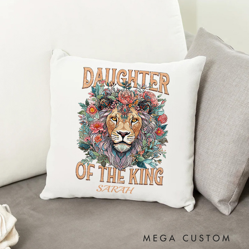 Personalized Flower Lion Bible Verse Throw Pillow with Name Christian Birthday Gift for Family Religious Inspirational Gift for Christian