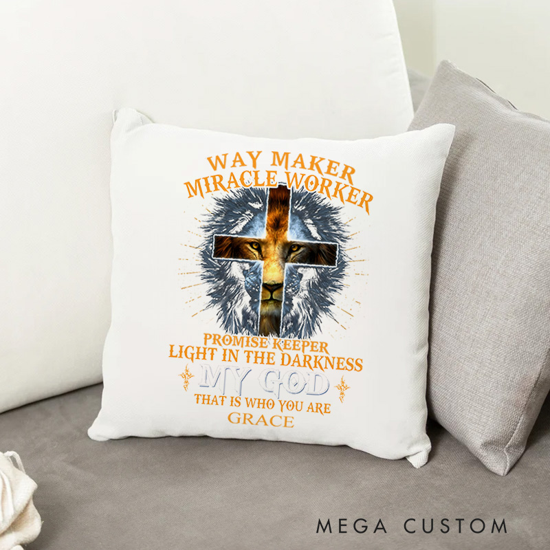 Personalized Cross Lion Bible Verse Throw Pillow with Name Christian Birthday Gift for Family Religious Inspirational Gift for Christian