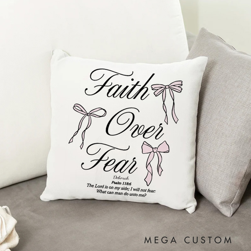 Personalized Faith Over Fear Bible Verse Throw Pillow with Name Birthday Home Decor Gift for Christians Positive Affirmation Religious Gift