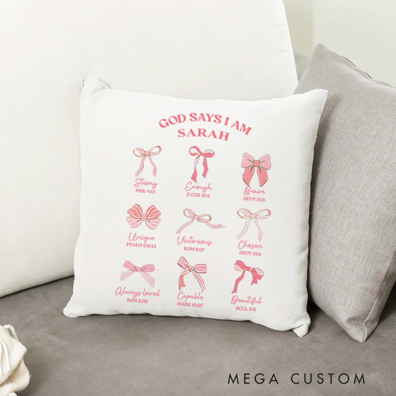 Personalized God Says I Am Bible Verse Throw Pillow with Name Christian Birthday Gift for Family Religious Inspirational Gift for Christian