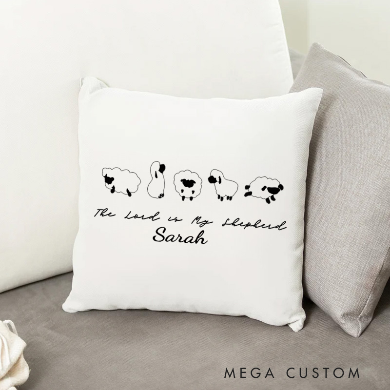 Personalized The Lord is My Shepherd Throw Pillow with Name Christian Birthday Gift for Family Religious Inspirational Gift for Christian