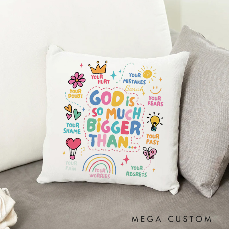 Personalized God Is Bigger Bible Verse Throw Pillow with Text Home Decor Religious Gift for Christians Birthday Gift for Christians