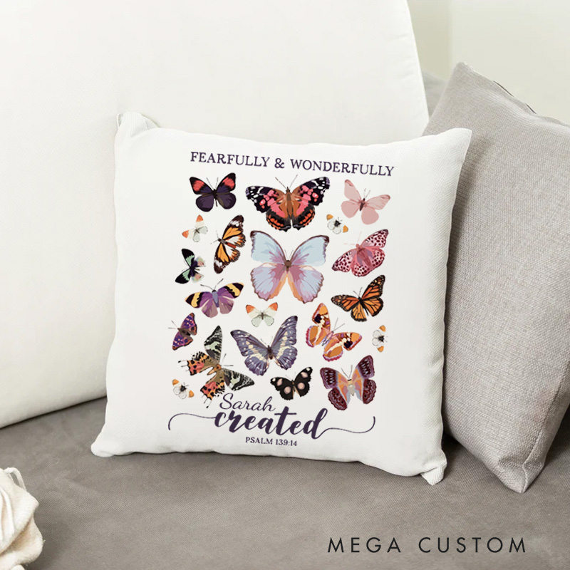 Personalized Psalm 139:14 Bible Verse Throw Pillow with Name Christian Birthday Gift for Family Religious Inspirational Gift for Christian