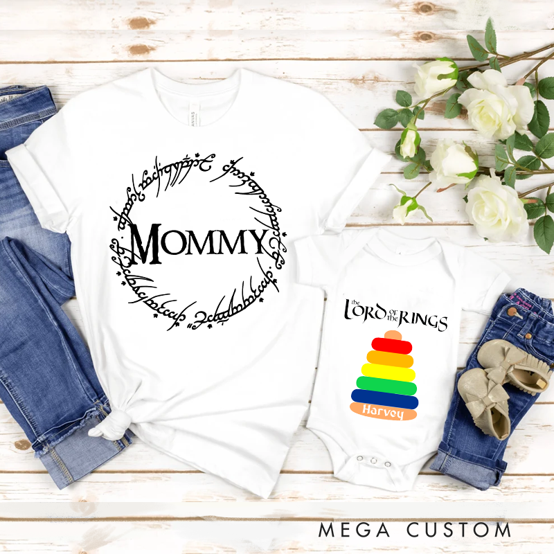 Personalized Fantasy Stacking Ring Movie Family T-Shirts Funny Family Matching Tshirt for Movie Lovers 90s Movie New Dad Gift