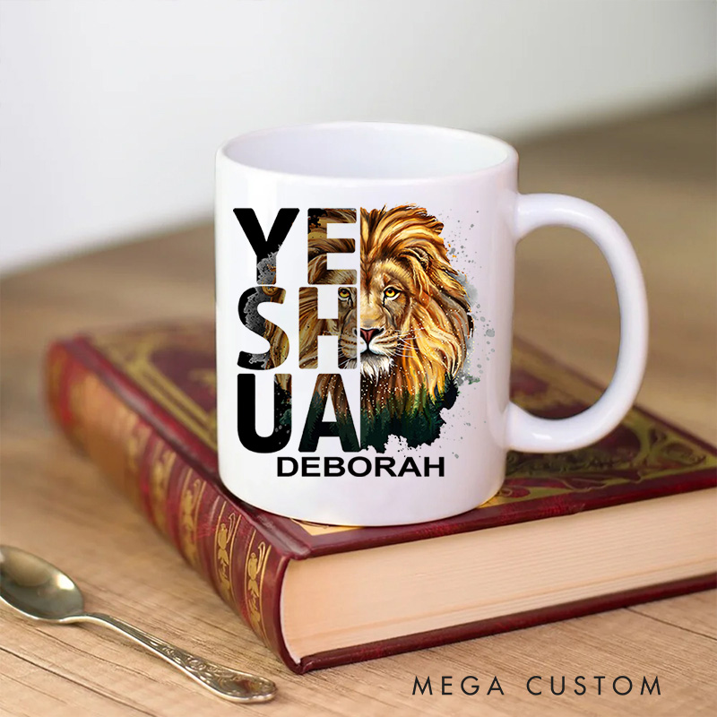Personalized Lion Imagery Bible Verse Christian Ceramic Mug with Name Birthday Gift for Christian Positive Affirmation Religious Gift for Christian