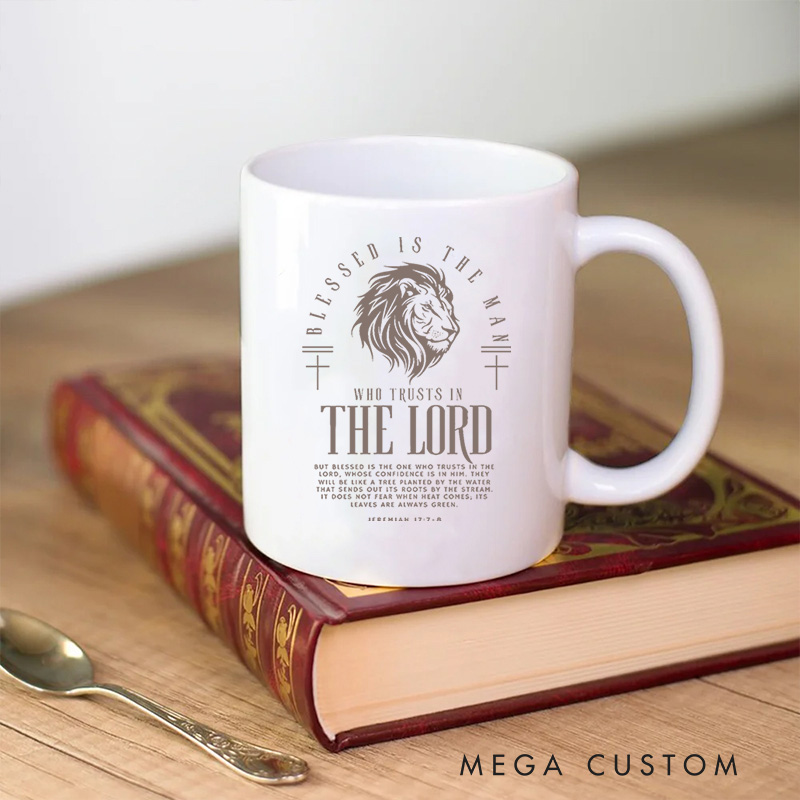 Personalized Cross Lion Bible Verse Christian Ceramic Mug with Name Birthday Gift for Christian Positive Affirmation Religious Gift for Christian