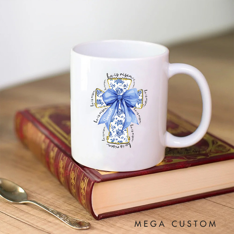 Personalized He Is Risen Bible Verse Jesus Ceramic Mug with Name Christmas Gift for Christians Birthday Gift for Christians