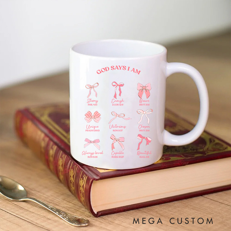 Personalized God Says I Am Bible Verse Christian Ceramic Mug with Name Birthday Gift for Christian Positive Affirmation Religious Gift for Christian