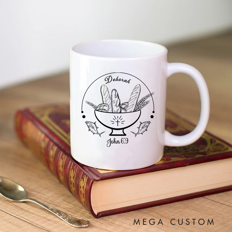 Personalized John 6:9 Bible Verse Ceramic Mug with Name Birthday Gift for Christian Positive Affirmation Religious Gift for Christian