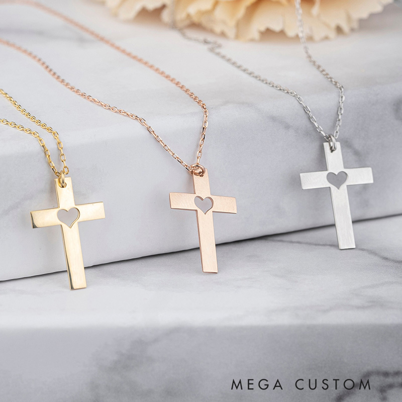 Personalized Heart Cross Name Pendant Necklace for Women Religious Jewelry Christening Baptism Gift for Women Christian Gift for Her Mom Wife