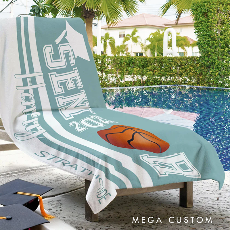 Personalized Senior Graduation Beach Towel with Custom Year Name Sports Theme and School Design