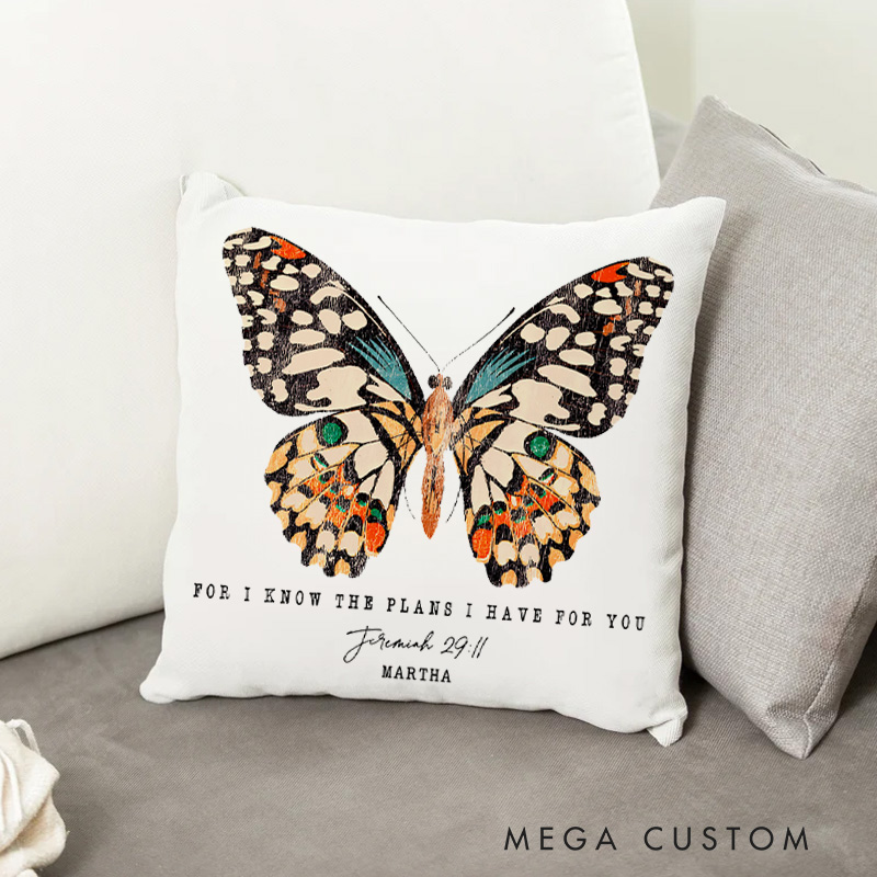 Personalized for I Know the Plans I Have for You Throw Pillow Cover with Name Butterfly Home Decor Christian Jeremiah 29:11 Throw Pillow Christian Gift