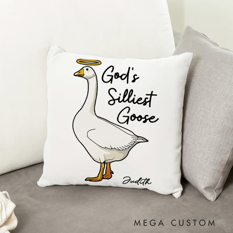 Personalized God's Silliest Goose Throw Pillow Cover with Name Home Decor Funny Goose Throw Pillow Christian Gift for Family Gift for Jesus Lover 