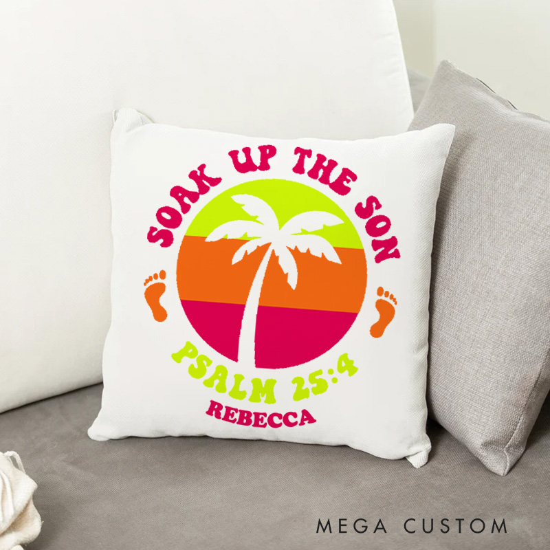 Personalized Soak Up the Son Throw Pillow Cover with Name Sunset Home Decor Christian Psalm 25:4 Throw Pillow Faith Gift Christian Gift for Family