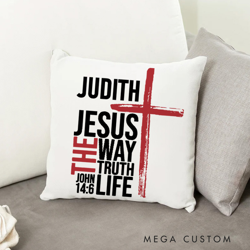 Personalized Jesus the Way Truth Life Throw Pillow Cover with Name Home Decor Christian John 14:6 Cross Bible Verse Throw Pillow Gift for Jesus Lover