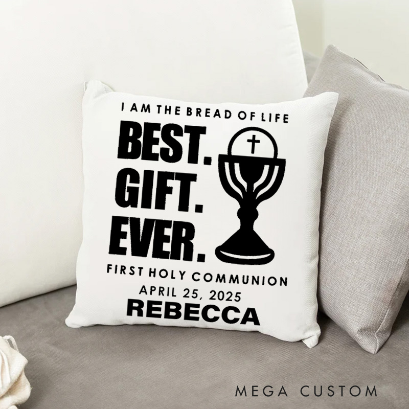 Personalized I am the Bread of Life Throw Pillow Cover with Name Home Decor Custom Catholic Throw Pillow for Kids First Communion Gift for Godchild
