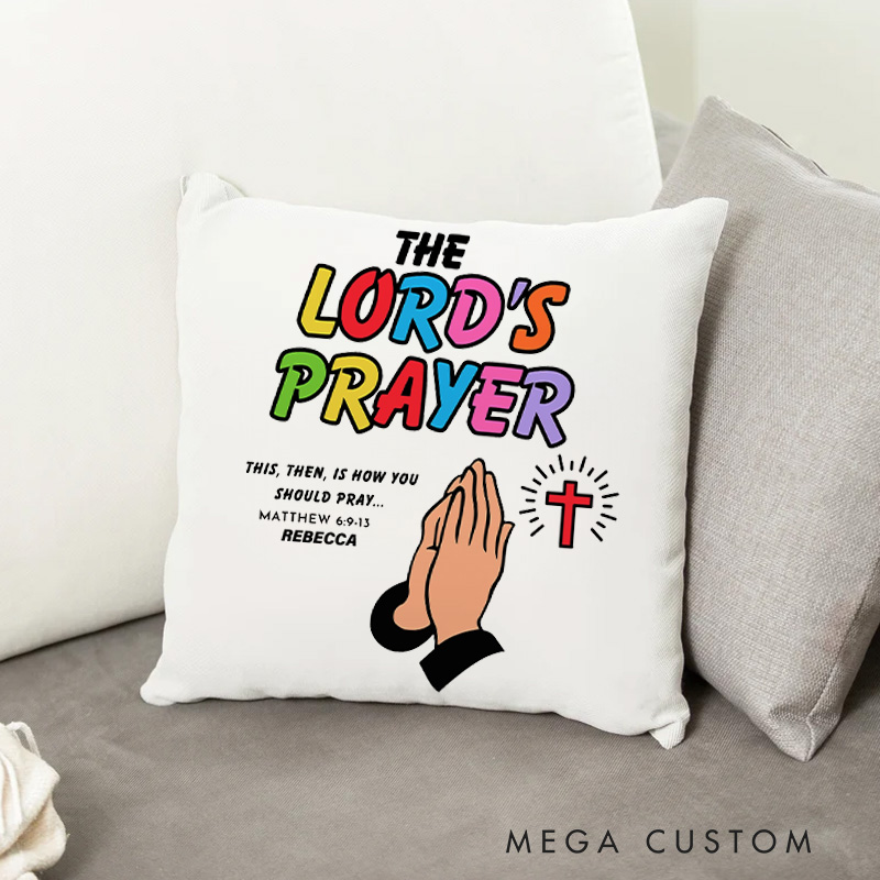 Personalized the Lord’s Prayer Throw Pillow Cover with Name Home Decor Christian Matthew 6:9-13 Praying Hands Bible Verse Throw Pillow Christian Gift