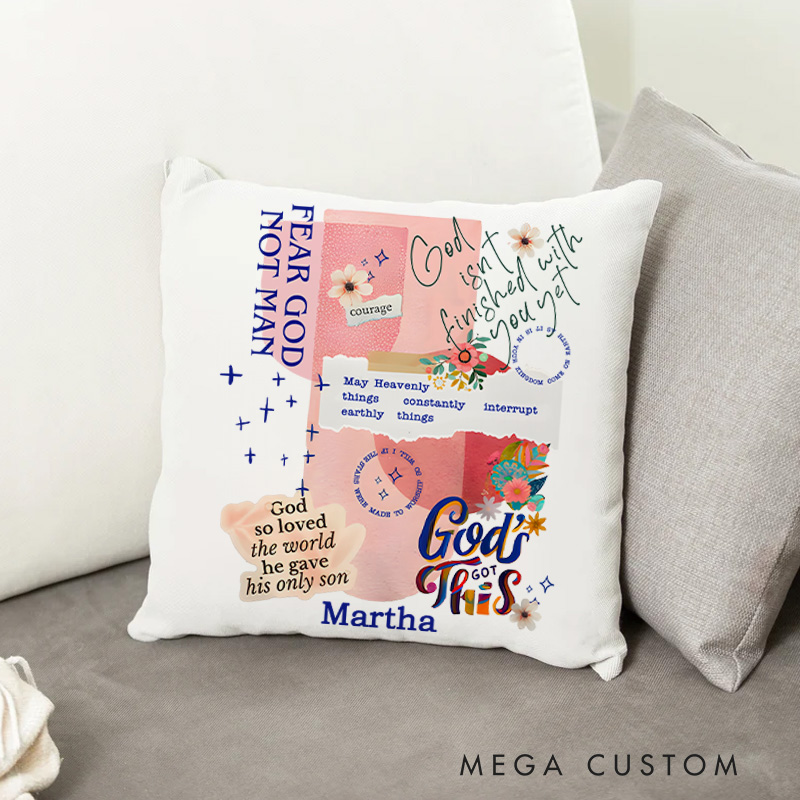 Personalized God isn't Finished with Me Throw Pillow Cover with Name Home Decor Retro Floral Resurrection Collage Bible Verse Throw Pillow Gift