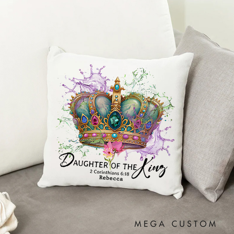 Personalized Daughter of the King Throw Pillow Cover with Name Home Decor 2 Corinthians 6:18 Throw Pillow Warrior Princess Pillow Cover Christian Gift