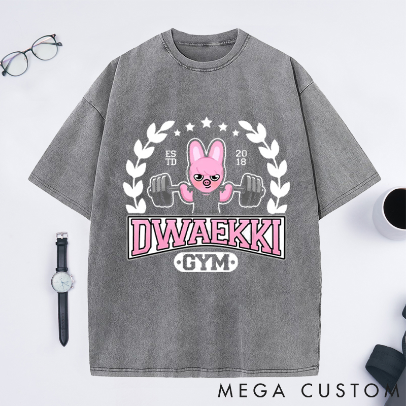Personalized Rabbit Gym Washed T-Shirts with Cute Bunny Weightlifting for Fitness Enthusiasts Bodybuilders and Gym Lovers