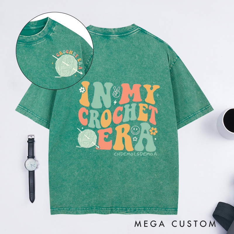 Personalized In My Crochet Era Washed T-Shirts Crochet Lover Shirt Knitting Shirt Crafter Mom Shirt for Women Gift for Knitting Lover Funny Crochet Tee