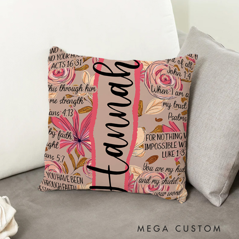 Personalized Bible Verse with Floral Throw Pillow with Name Room Decor Religious Gift Birthday Christmas Gift for Women and Girls