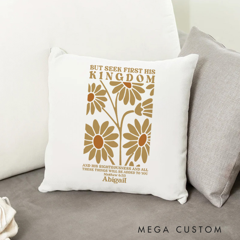 Personalized Matthew 6:33 Bible Verse Throw Pillow with Name Daisies Design Pillow Religious Gift Easter Christmas Gift for Christian Girls