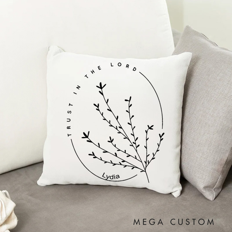 Personalized Trust in the Lord Throw Pillow with Name Delicate Branches Design Pillow Home Decor Easter Christmas Gift for Christians