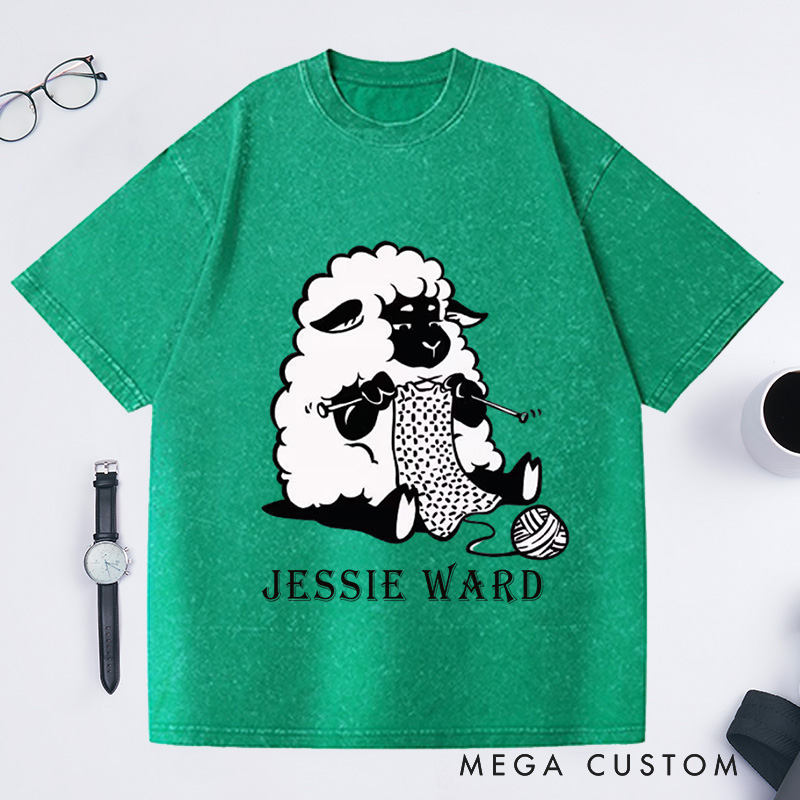 Personalized Sheep Graphic Washed T-Shirts Funny Crochet Shirts Knitting Gifts Crafter Vneck Shirts Cute Crocheting Clothing