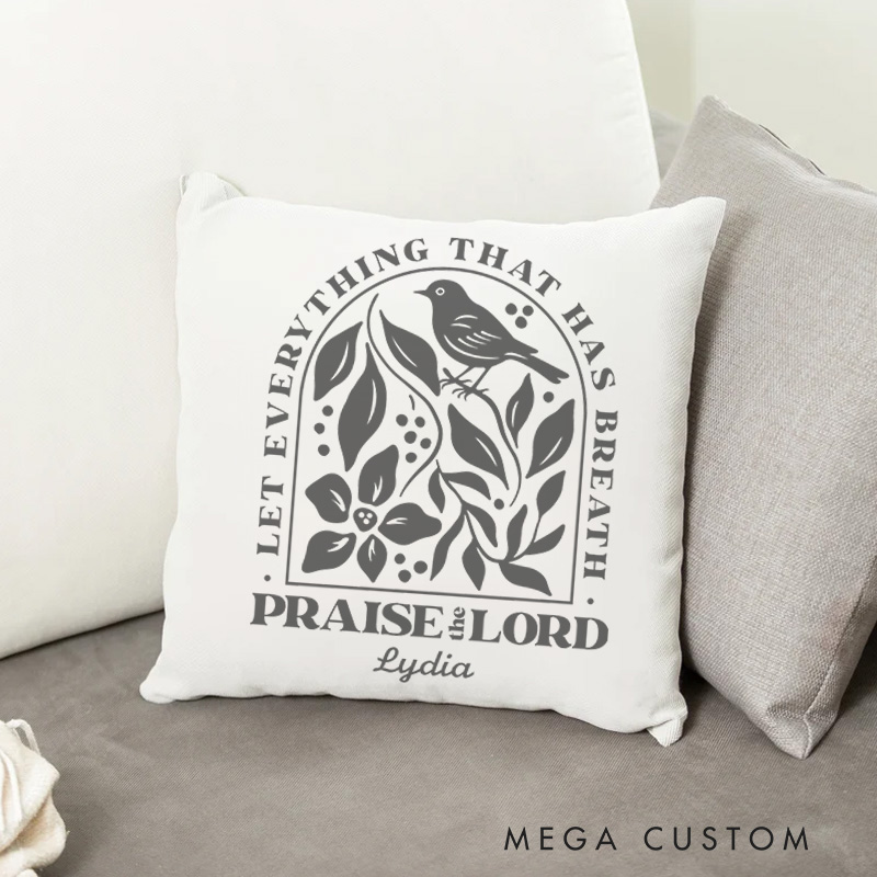 Personalized Psalm 150:6 Bible Verse Throw Pillow with Name Soft Home Decoration Easter Gift for Women and Girls
