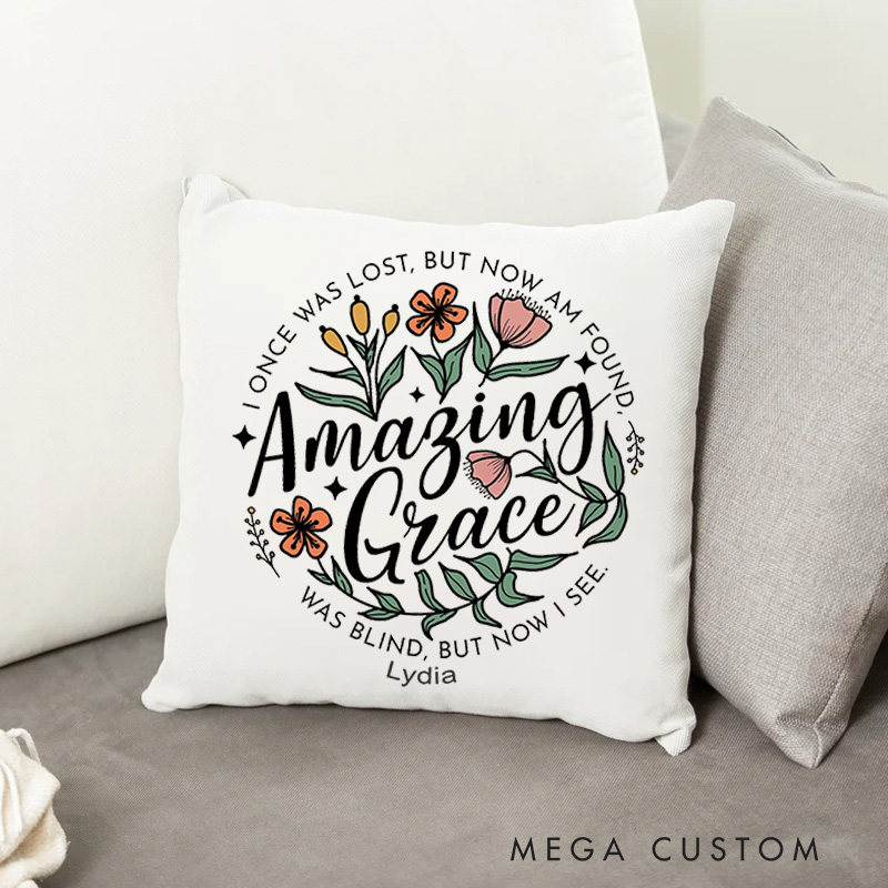 Personalized Amazing Grace Throw Pillow with Name Floral Design Pillow Home Decor Birthday Gift for Christian Women and Girls