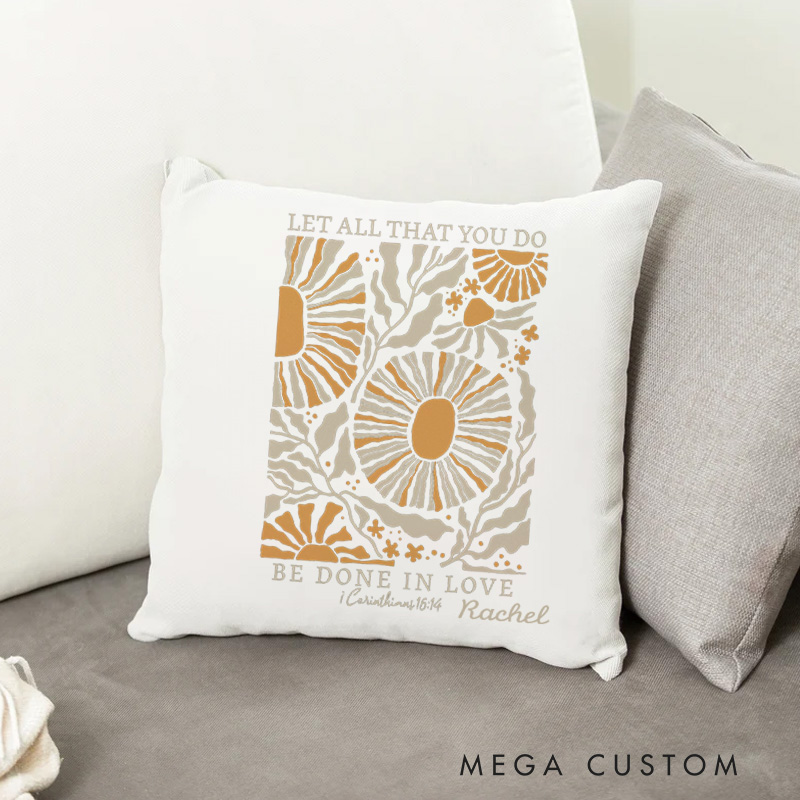 Personalized Let All That You Do Be Done in Love Bible Verse Throw Pillow with Name Soft Home Decoration Birthday Gift for Christian Women