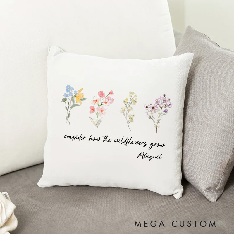 Personalized Luke 12:27 Bible Verse Flora Affirmation Throw Pillow with Name Religious Inspirational Gift for Female Friend