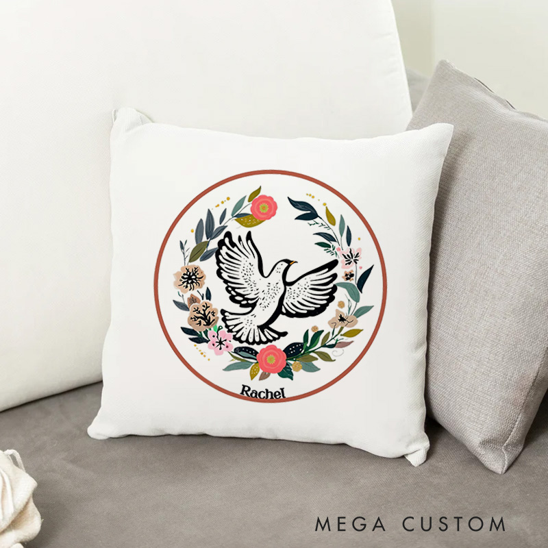 Personalized Dove and Floral Wreath Throw Pillow Religious Faith Pillow Home Decor Gift Birthday Gift for Women and Girls Spiritual Gift
