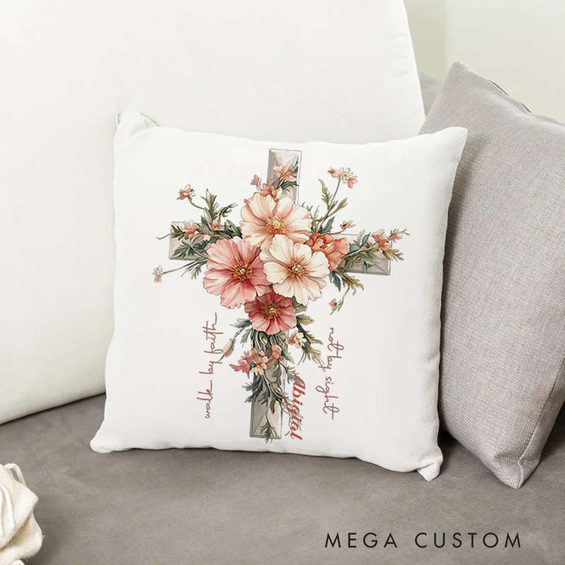Personalized Jesus Is the Light Throw Pillow with Name Floral Cross Pillow Home Decor Religious Faith Gift Birthday Gift for Women