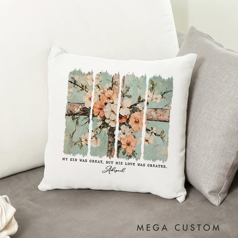 Personalized John 3:16 Bible Verse Throw Pillow with Name Cross and Floral Motivational Quote Pillow Room Decor Religious Gift for Female Friends