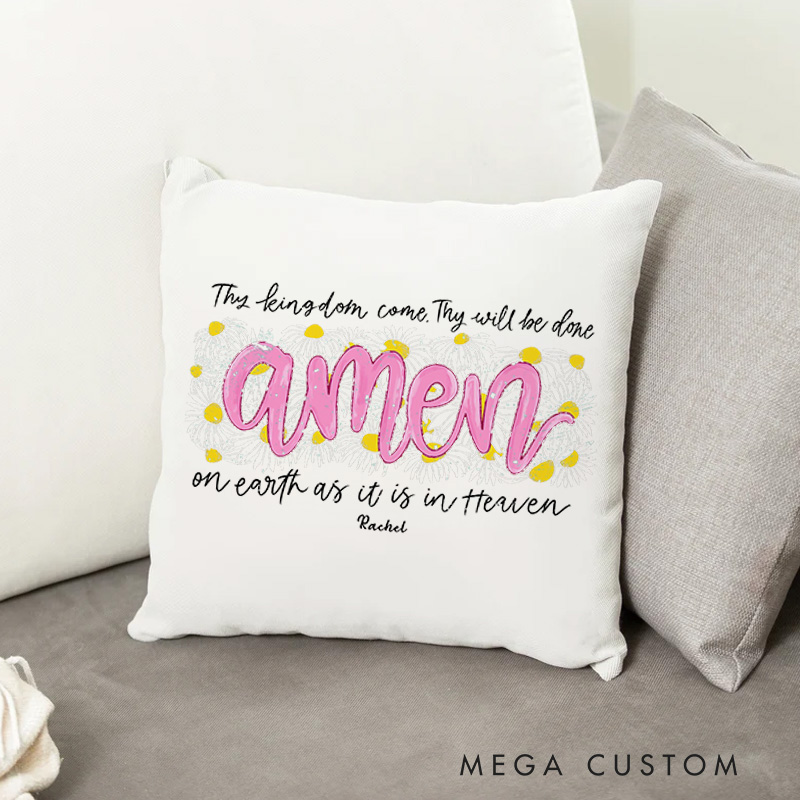 Personalized Floral Amen Throw Pillow with Name Room Decor Christian Quote Gift Religious Gift Birthday Gift for Female Friends