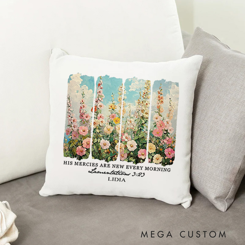 Personalized His Mercies Are New Every Morning Bible Verse Throw Pillow with Name Retro Floral Faith Based Pillow Religious Gift for Women