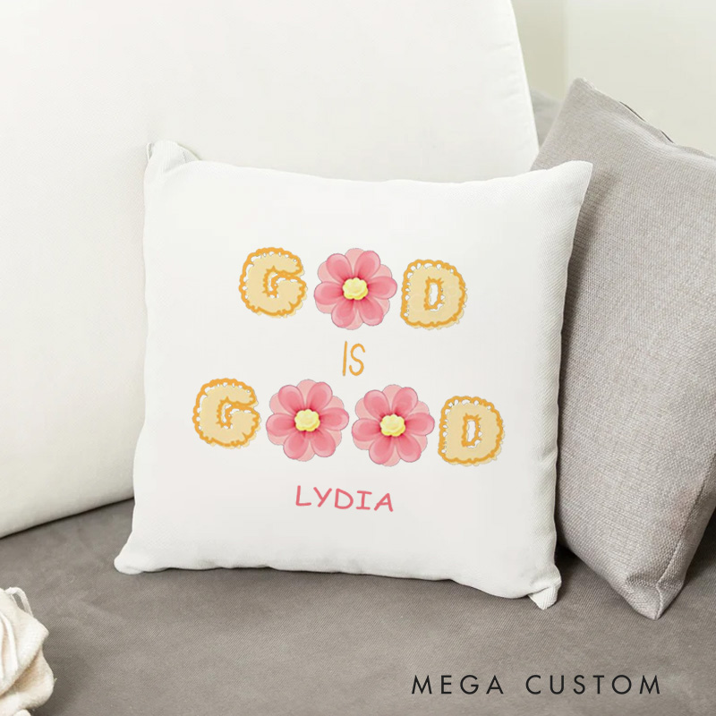 Personalized God Is Good Throw Pillow Bright Pink Flowers Theme Home Decor Blessing Gift Birthday Gift for Women