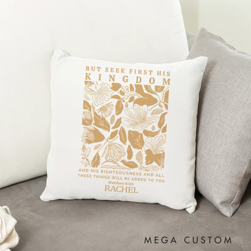Personalized Floral and Botanical Design Throw Pillow Matthew 6:33 Bible Verse Custom Name Pillow Christian Quote Birthday Gift for Her