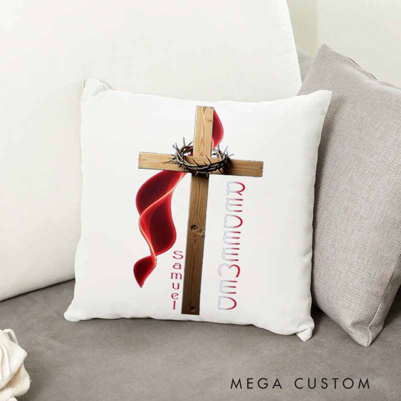 Personalized Redeemed Grace Through Sacrifice Throw Pillow with Cross and Thorns Design Christian Pillow with Name Birthday Gift for Yourself