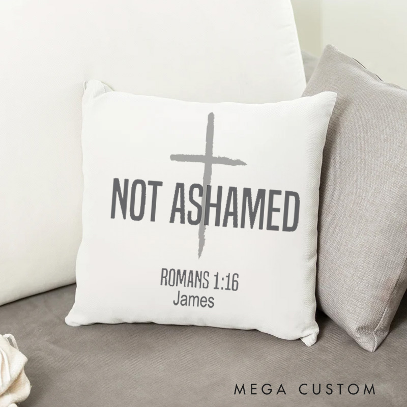 Personalized Not Ashamed of the Gospel Throw Pillow with Name Bible Verse Pillow Gift of Faith Birthday Gift for Men and Women