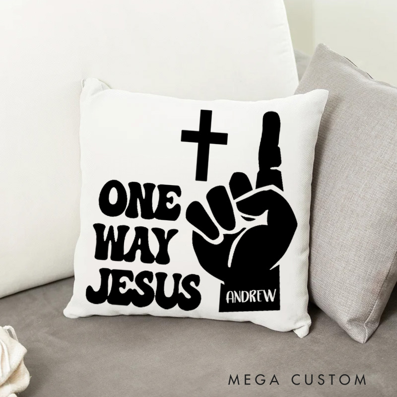 Personalized One Way Jesus Throw Pillow with Name Birthday Gift Home Decor Gift Religious Gift for Men and Women